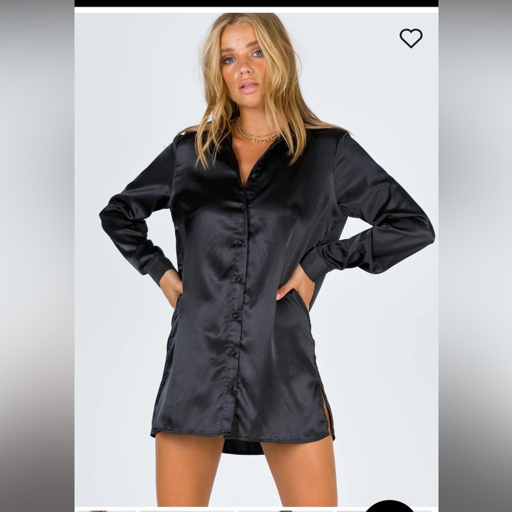 Princess Polly black satin shirt mini dress